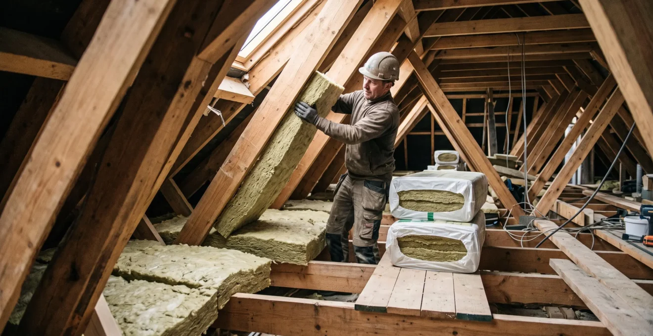Auditeur énergétique utilisant une caméra thermique pour inspecter une chaudière et des équipements de chauffage dans un local technique
